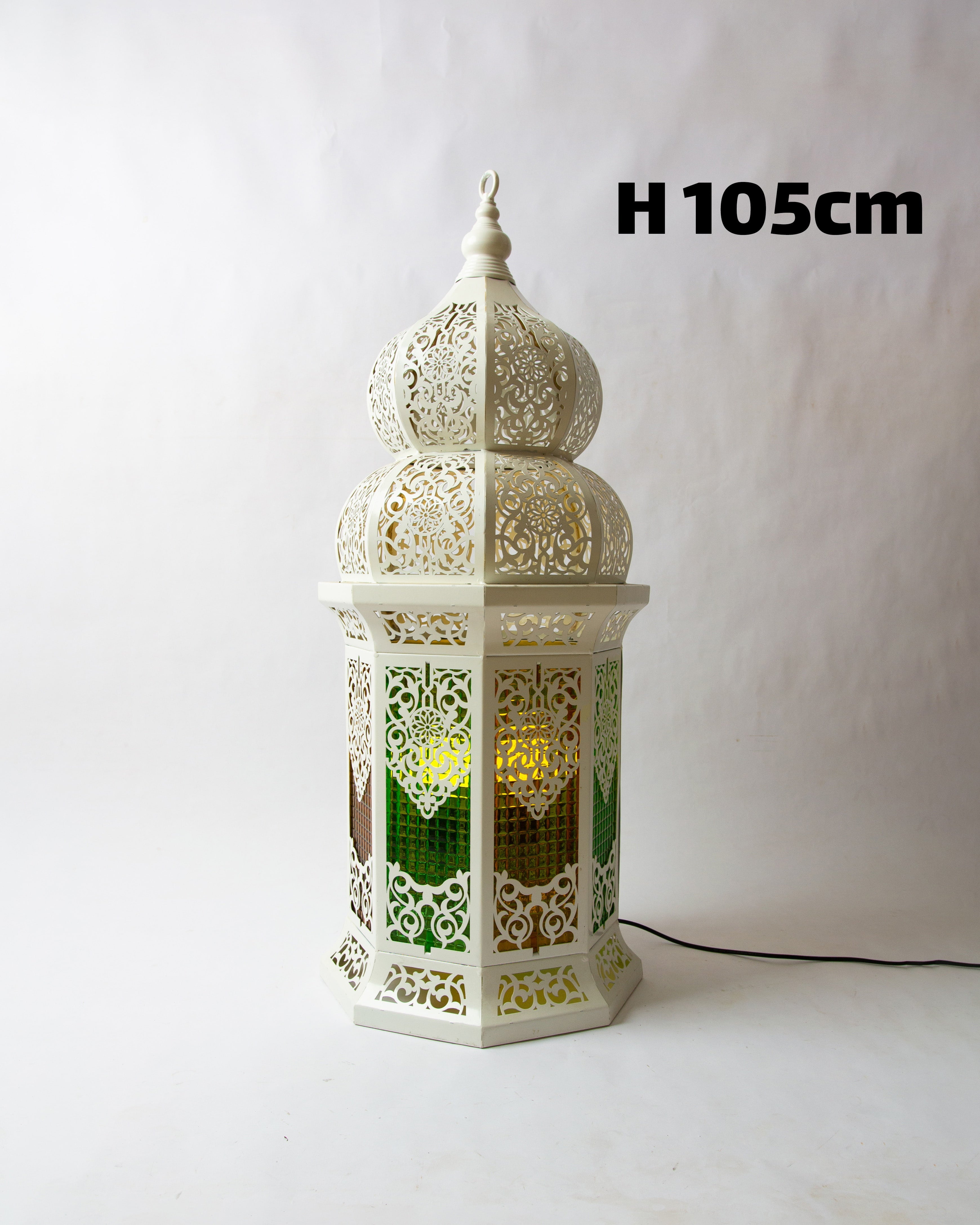 Ramadan Lantern, 4 Lights, Metal, 105×45cm - Off White